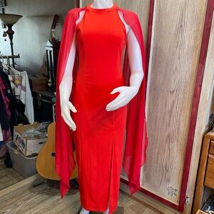 Chic Scarlet Maxi Dress with Cape